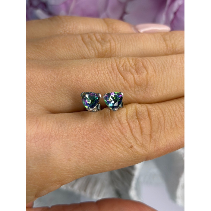 14K White Gold Alexandrite Stud Earrings Length 0.25 inch