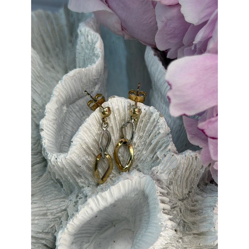 Aesthetic 14K Yellow & White Gold Earrings Length 1 inch