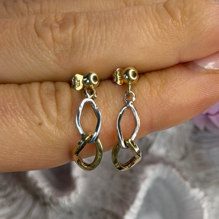 Aesthetic 14K Yellow & White Gold Earrings Length 1 Inch