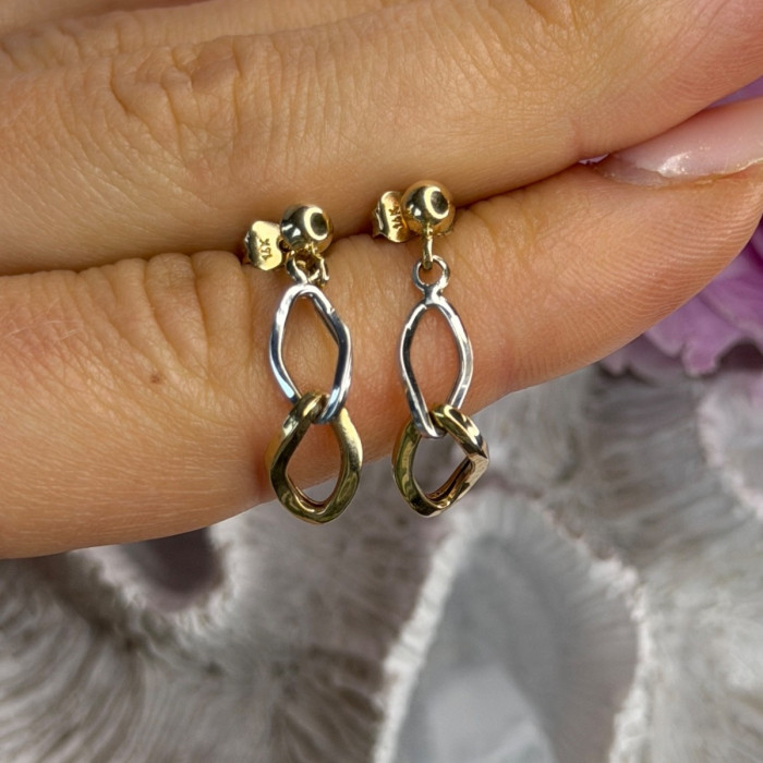 Aesthetic 14K Yellow & White Gold Earrings Length 1 Inch