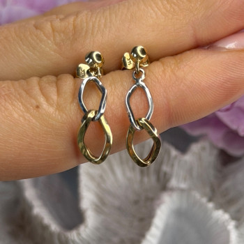 Aesthetic 14K Yellow & White Gold Earrings Length 1 Inch