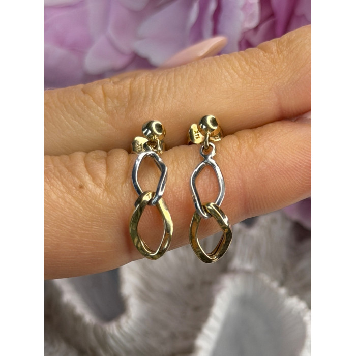 Aesthetic 14K Yellow & White Gold Earrings Length 1 inch
