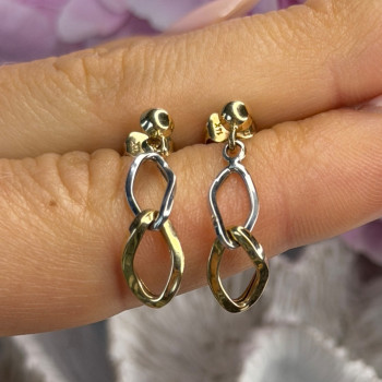 Aesthetic 14K Yellow & White Gold Earrings Length 1 Inch