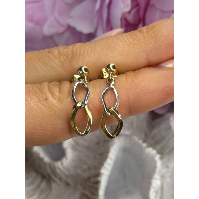 Aesthetic 14K Yellow & White Gold Earrings Length 1 inch