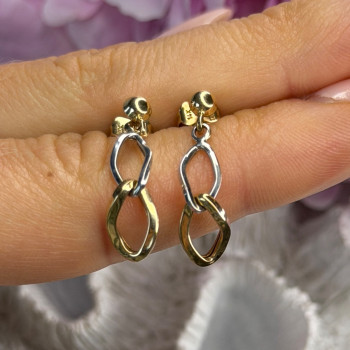 Aesthetic 14K Yellow & White Gold Earrings Length 1 Inch
