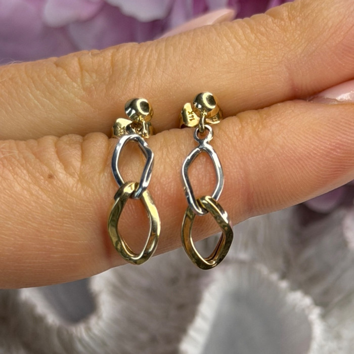 Aesthetic 14K Yellow & White Gold Earrings Length 1 Inch