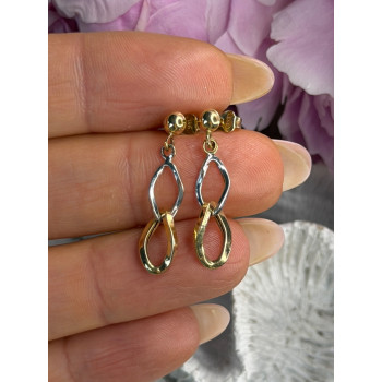 Aesthetic 14K Yellow & White Gold Earrings Length 1 inch