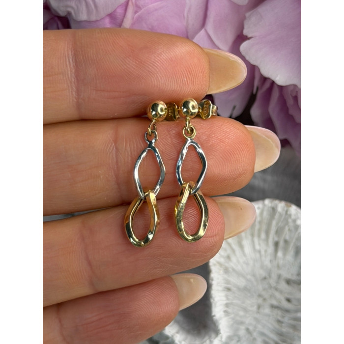 Aesthetic 14K Yellow & White Gold Earrings Length 1 inch