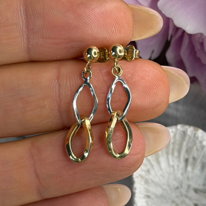 Aesthetic 14K Yellow & White Gold Earrings Length 1 Inch
