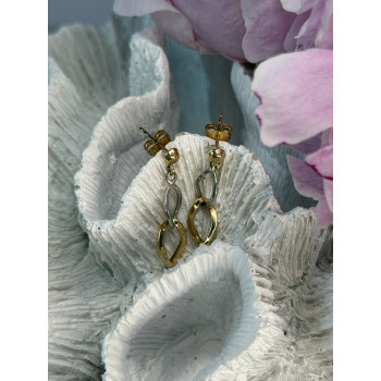 Aesthetic 14K Yellow & White Gold Earrings Length 1 inch