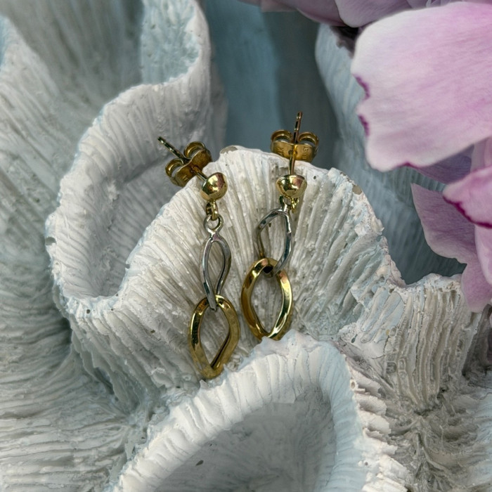 Aesthetic 14K Yellow & White Gold Earrings Length 1 Inch