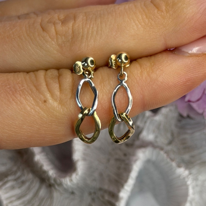 Aesthetic 14K Yellow & White Gold Earrings Length 1 Inch