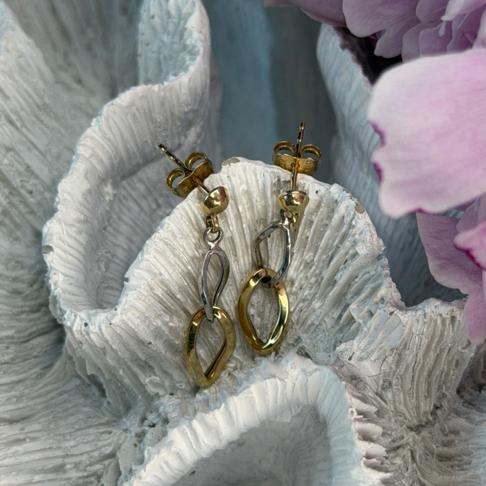 Aesthetic 14K Yellow & White Gold Earrings Length 1 Inch