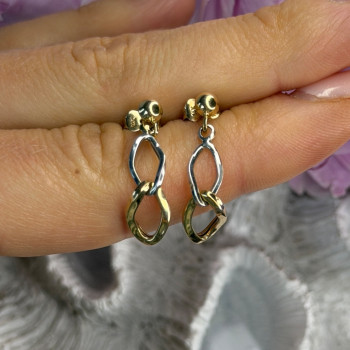 Aesthetic 14K Yellow & White Gold Earrings Length 1 Inch
