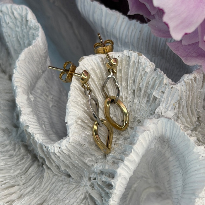Aesthetic 14K Yellow & White Gold Earrings Length 1 Inch