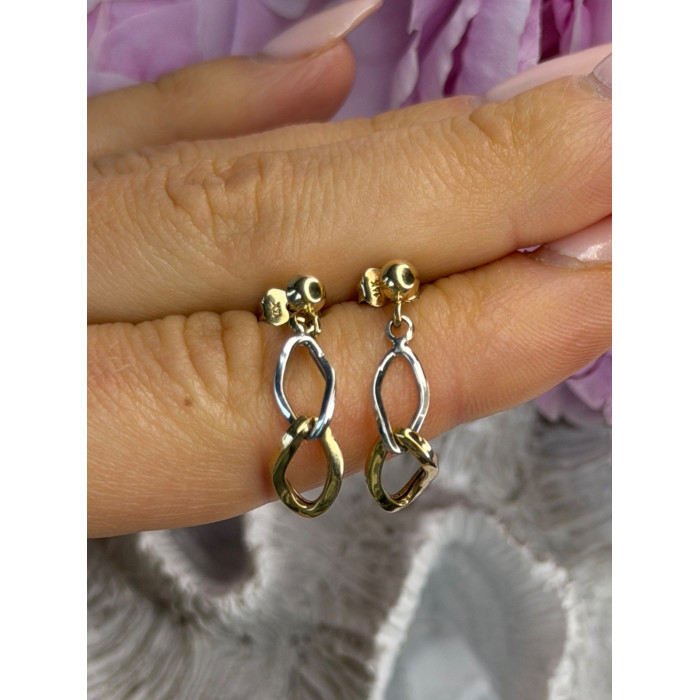 Aesthetic 14K Yellow & White Gold Earrings Length 1 inch
