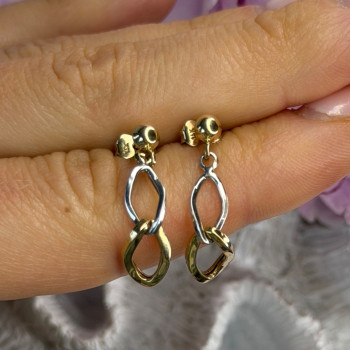 Aesthetic 14K Yellow & White Gold Earrings Length 1 Inch