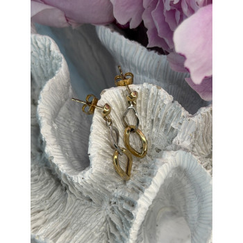 Aesthetic 14K Yellow & White Gold Earrings Length 1 inch