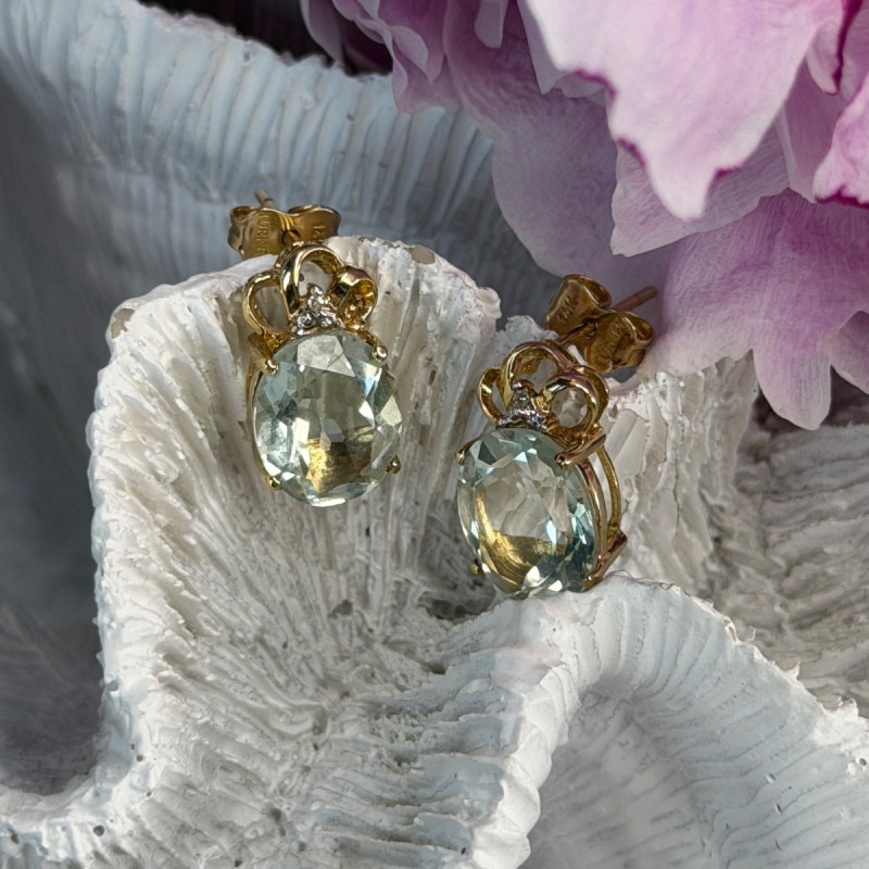 10K Yellow Gold Prasiolite & Diamond Earrings