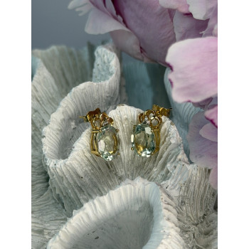 10K Yellow Gold Prasiolite & Diamond Earrings