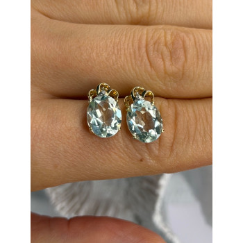 10K Yellow Gold Prasiolite & Diamond Earrings
