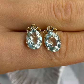 10K Yellow Gold Prasiolite & Diamond Earrings