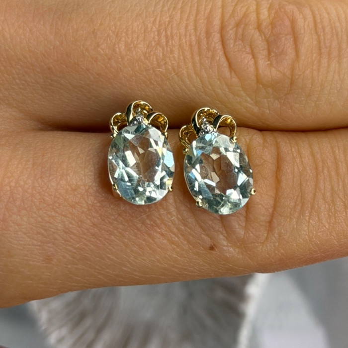 10K Yellow Gold Prasiolite & Diamond Earrings