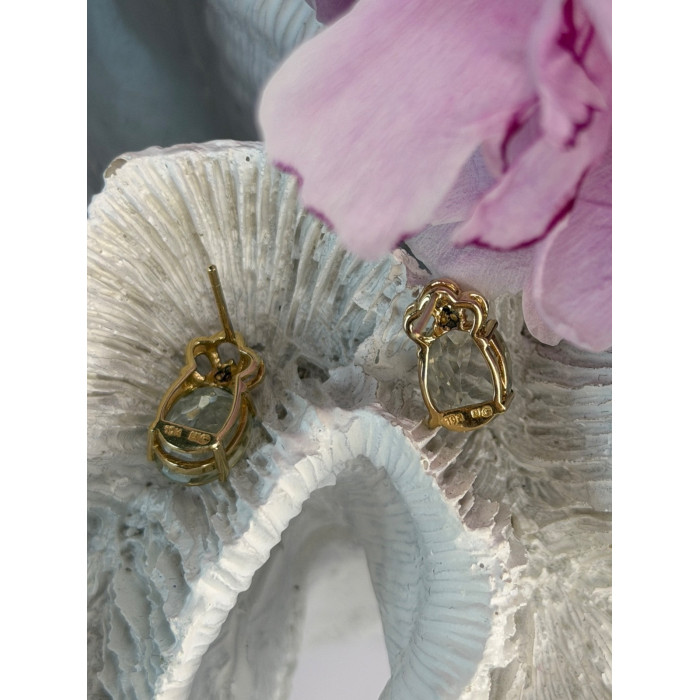 10K Yellow Gold Prasiolite & Diamond Earrings