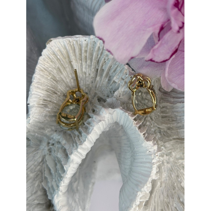10K Yellow Gold Prasiolite & Diamond Earrings