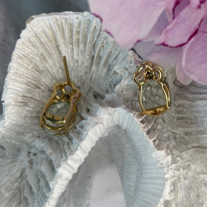 10K Yellow Gold Prasiolite & Diamond Earrings
