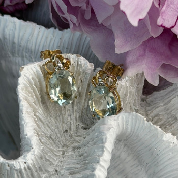10K Yellow Gold Prasiolite & Diamond Earrings