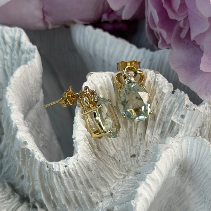 10K Yellow Gold Prasiolite & Diamond Earrings