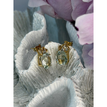 10K Yellow Gold Prasiolite & Diamond Earrings