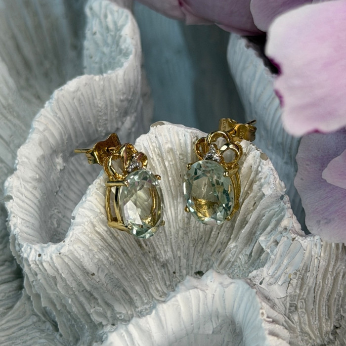10K Yellow Gold Prasiolite & Diamond Earrings