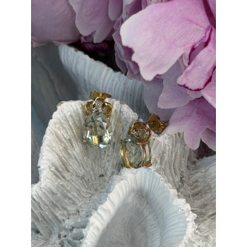 10K Yellow Gold Prasiolite & Diamond Earrings