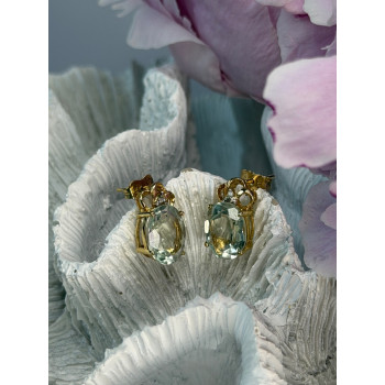 10K Yellow Gold Prasiolite & Diamond Earrings
