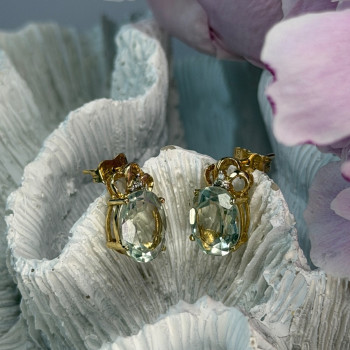 10K Yellow Gold Prasiolite & Diamond Earrings