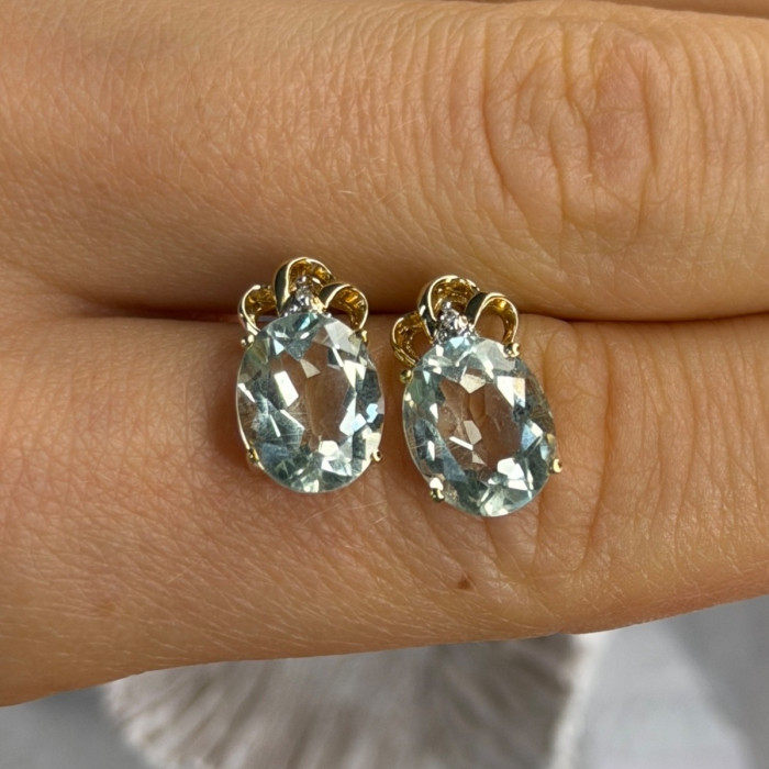10K Yellow Gold Prasiolite & Diamond Earrings