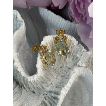 10K Yellow Gold Prasiolite & Diamond Earrings