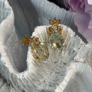 10K Yellow Gold Prasiolite & Diamond Earrings