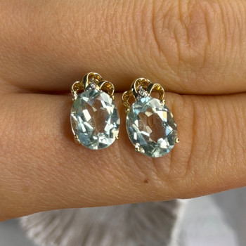 10K Yellow Gold Prasiolite & Diamond Earrings