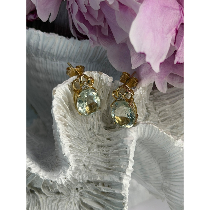 10K Yellow Gold Prasiolite & Diamond Earrings