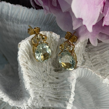 10K Yellow Gold Prasiolite & Diamond Earrings