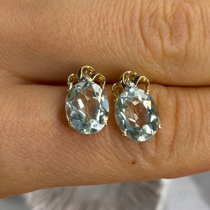 10K Yellow Gold Prasiolite & Diamond Earrings