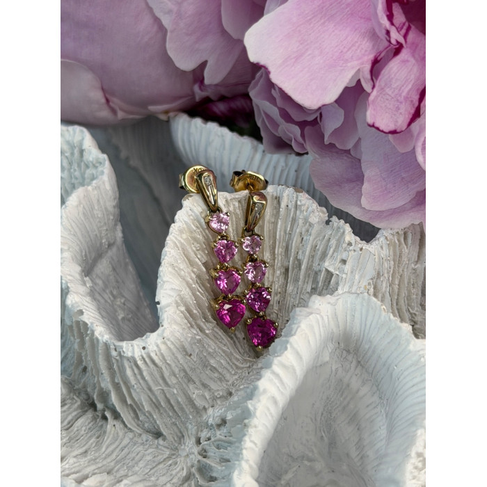 10K Yellow Gold Pink Sapphire & Diamond Heart Earrings