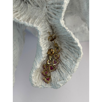 10K Yellow Gold Pink Sapphire & Diamond Heart Earrings