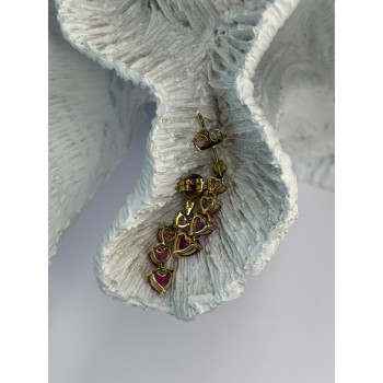 10K Yellow Gold Pink Sapphire & Diamond Heart Earrings