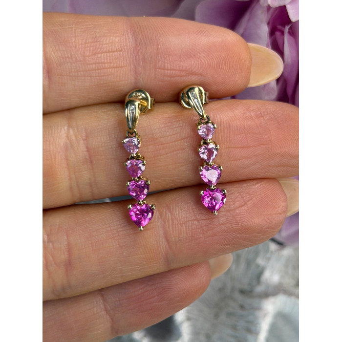 10K Yellow Gold Pink Sapphire & Diamond Heart Earrings