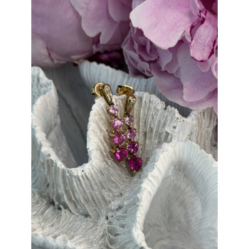 10K Yellow Gold Pink Sapphire & Diamond Heart Earrings