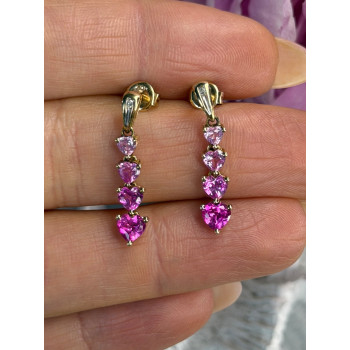10K Yellow Gold Pink Sapphire & Diamond Heart Earrings